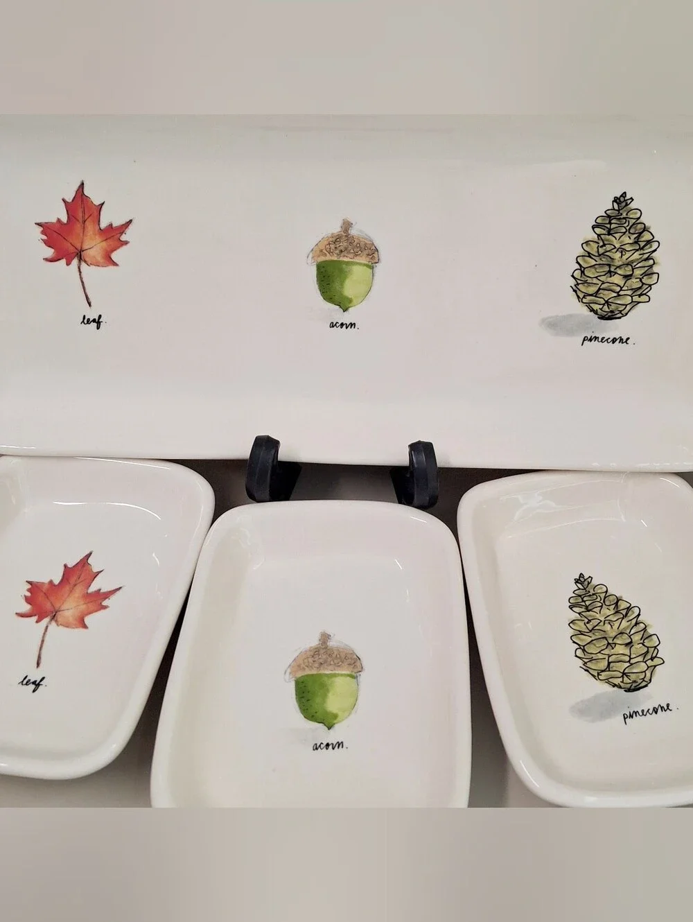 Rae Dunn Magenta 4 PC Serving Platter Appetizer Dish Nibbles Leaf/Acorn/Pinecone